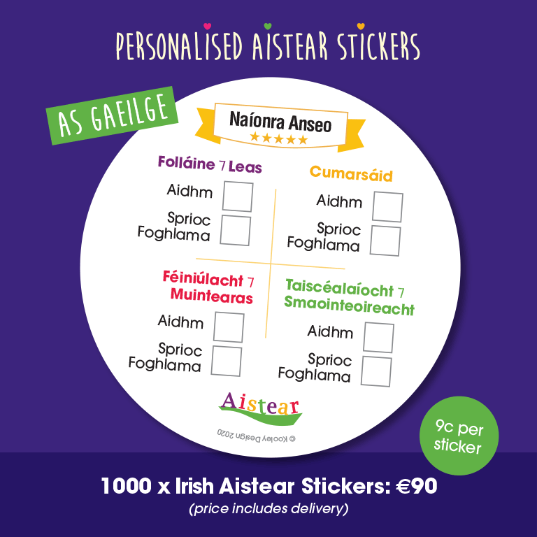 Personalised Irish Aistear Stickers 1000 Sticker Pack